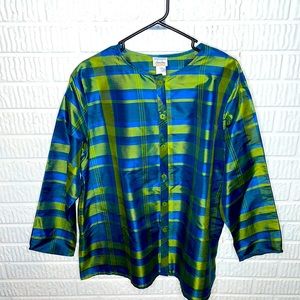 Thai Silk Jennifer George Sketchbook Washable Plaid Jacket, Large, Button Frnt.
